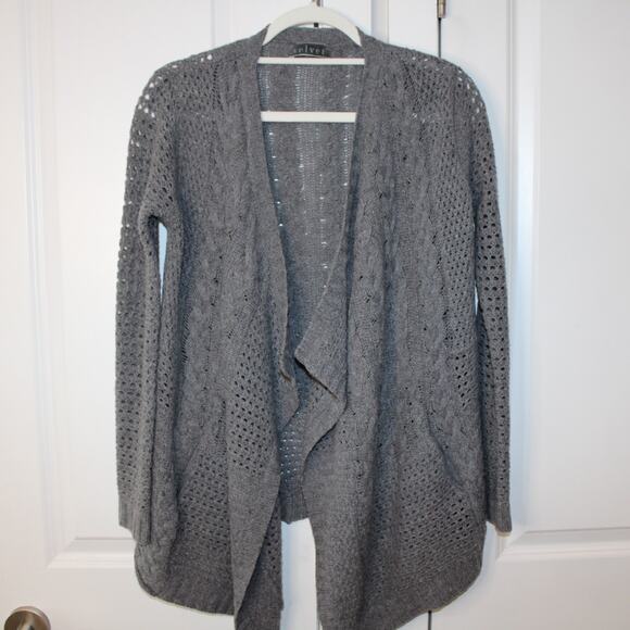VELVET by Graham and Spencer Wool Cashmere Open Knit Gray Cardigan | PS - Picture 1 of 10